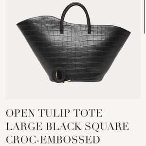 Little Liffner OPEN TULIP TOTE LARGE BLACK SQUARE CROC-EMBOSSED